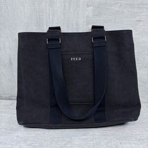 FEED Project Tote Bag Double Handle Canvas Work Charcoal Gray Black Large
